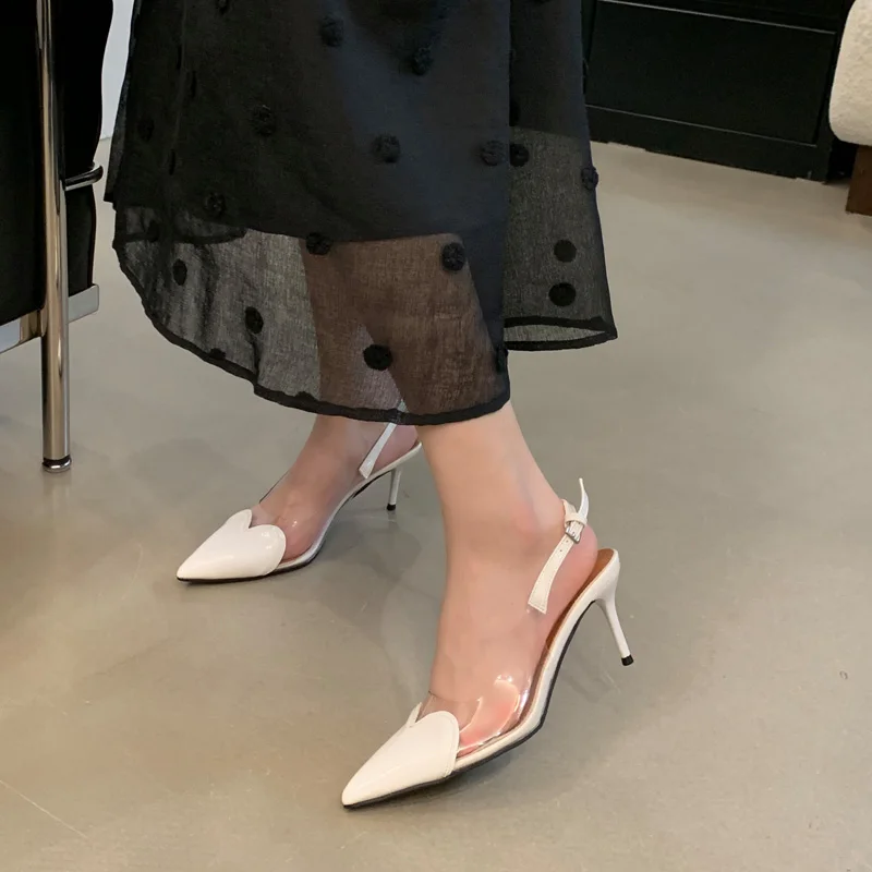 7cm or 9cm Red Pumps Women Shoes Sexy Transparent High Heels White Pumps Pointed Toe Slingback Shoes Ladies Stilettos Mujer 2025 2