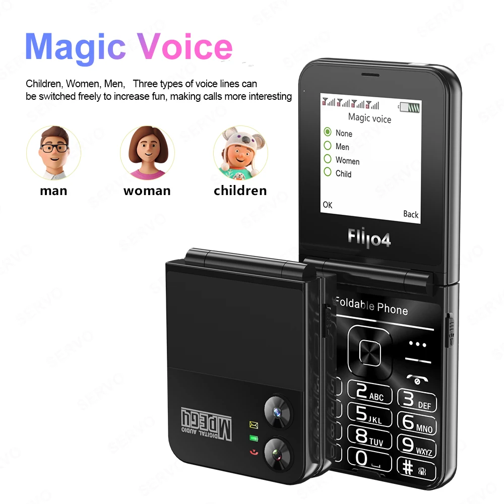 SERVO Flilo4 Folding Mobile Phone 4 SIM Standby Magic Voice Speed Dial Flashlight Call Recording 2.6" Display 2G Flip Cellphones