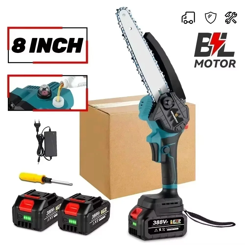 electric chainsaw 8 Inch Brushless Cordless Oiler Handheld Garden Wood Cutting Logging Chainsaw Power Tool For Makita 18V Battery Pin