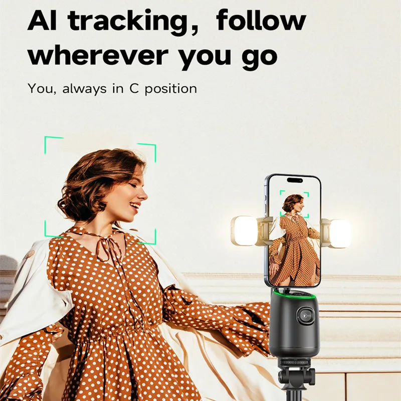Handheld Gimbal Stabilizer Gimbal Stabilizer Handheld Gimbal Auto Tracking Phone Holder AI Follow Gimbal Stabilizer for Mobile Phone 360 Rotation Face Tracking Shoot Desktop Cellphone Holder Optional Fill Lights