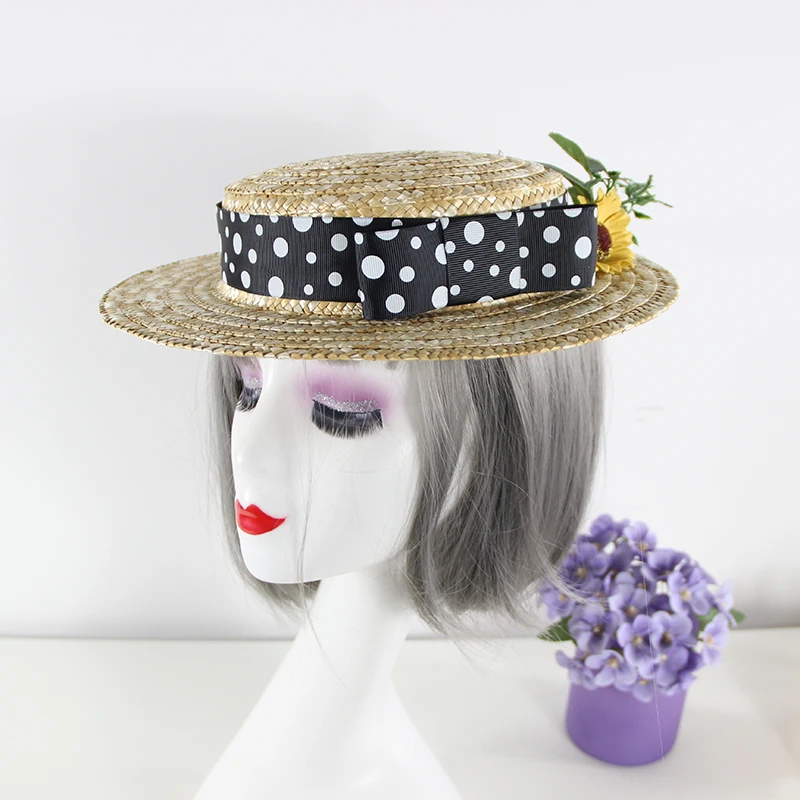 

Шляпа женская Соломенная в горошек, элегантная Федора с бантом и лентой, с цветами ручной работы, Шпилька для волос, Пляжная вечерняя шляпа для путешествий и отдыха на открытом воздухе