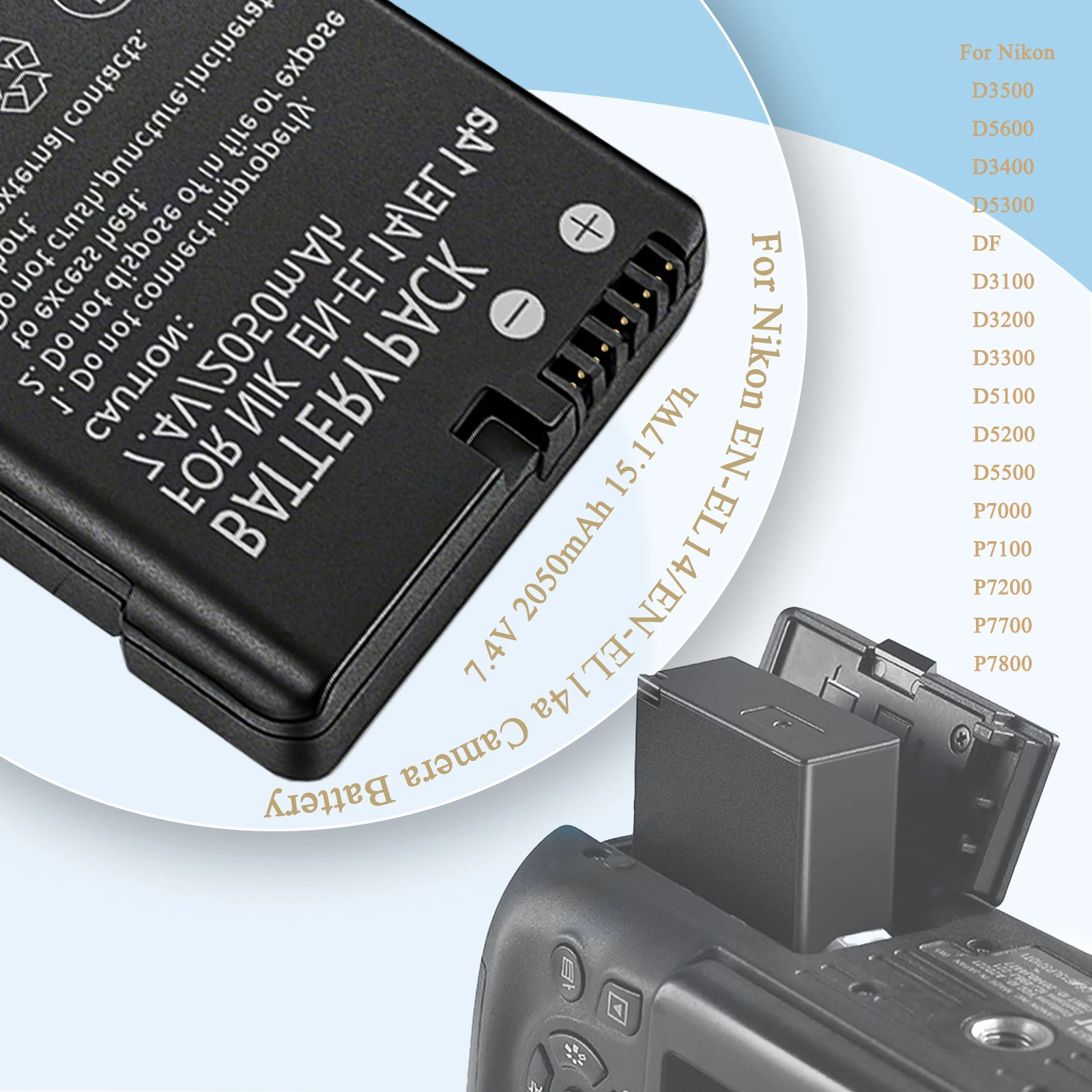 EN-EL14 Battery for Nikon D3100 D3200 D3300 D3400 D3500 D5300