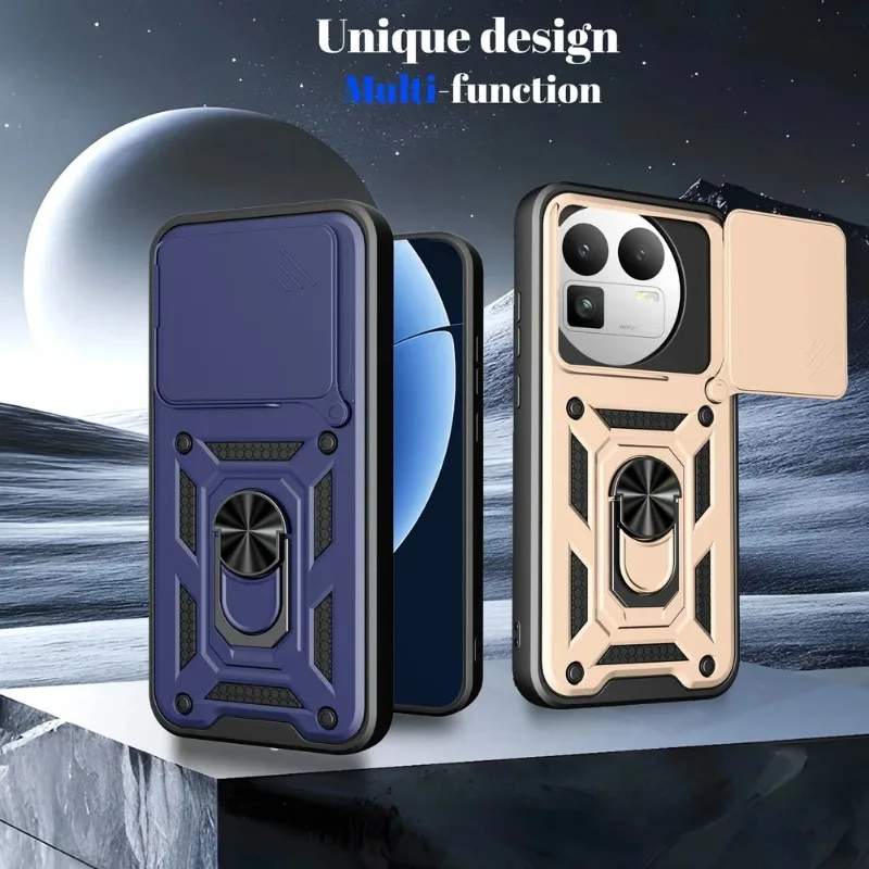 Enhanced Shockproof Phone Case with Slide Camera Lens Protection & Ring Stand