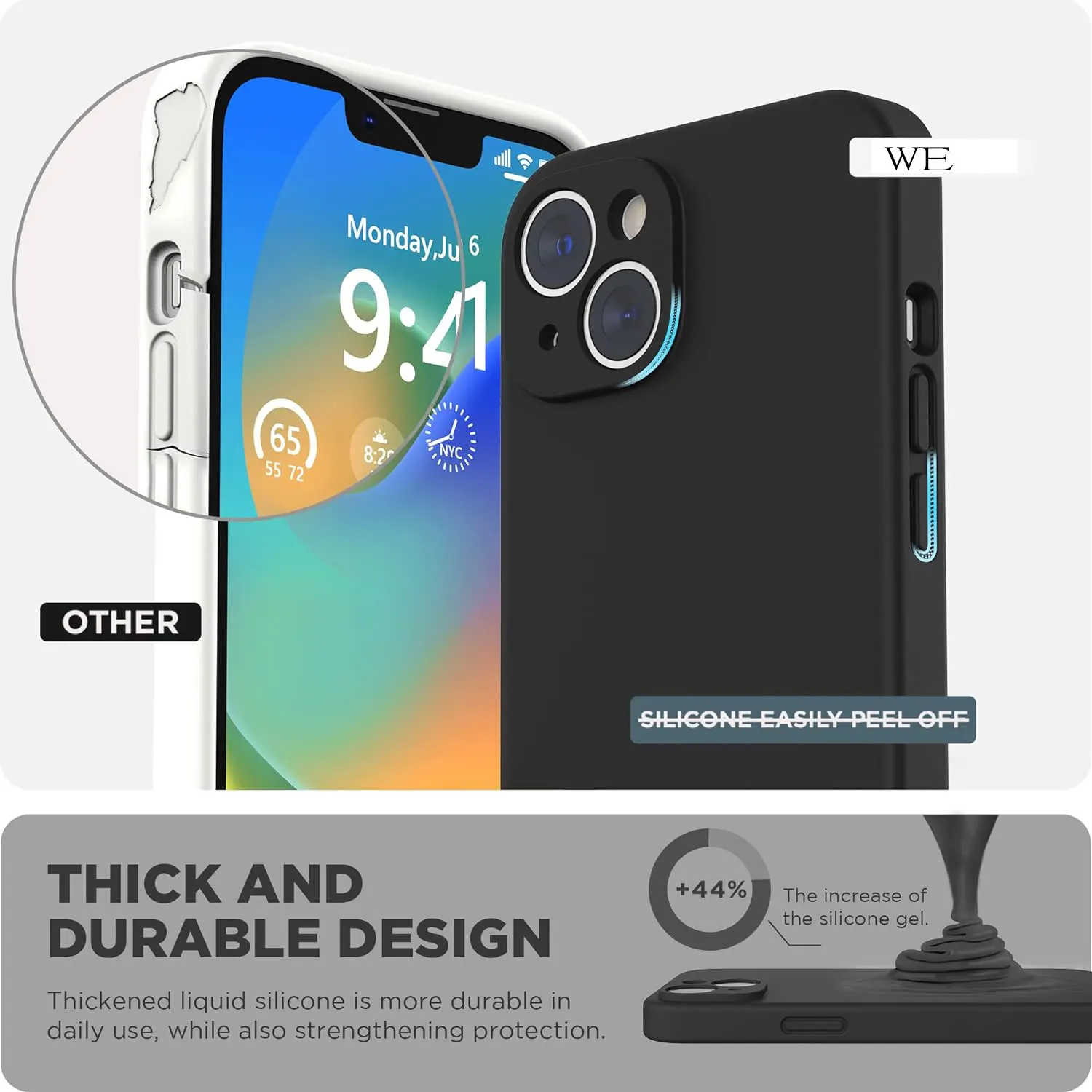 Premium Square Liquid Silicone Shockproof Phone Case - Black Soft Back Cover