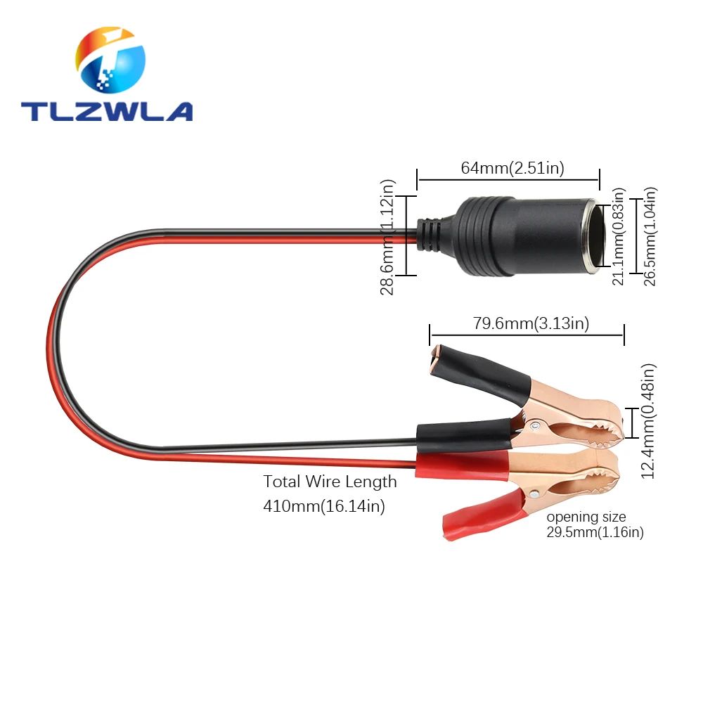 Alligator Clip Adapter 12V Power Car Cigarette Lighter Female To Alligator Clip Extension Connector To Terminal Clip-on Battery Adapter Auto Socket