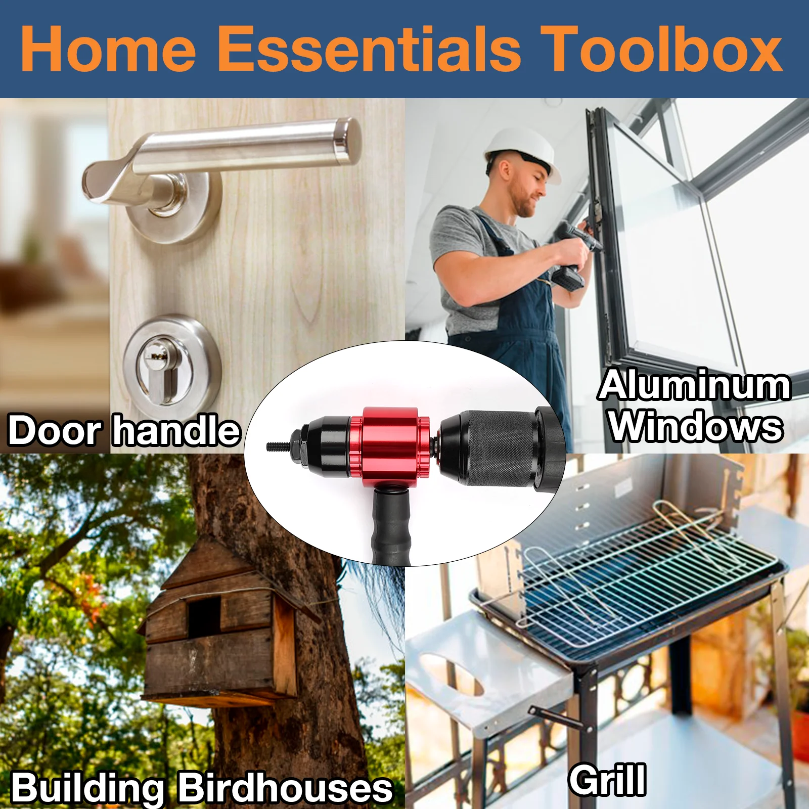 M3-M8 Rivet Nut Gun, Removable Electric Rivet Nut Adapter, Household Manual Riveting Tool, Thread Insertion Gun Set With Wrench 6