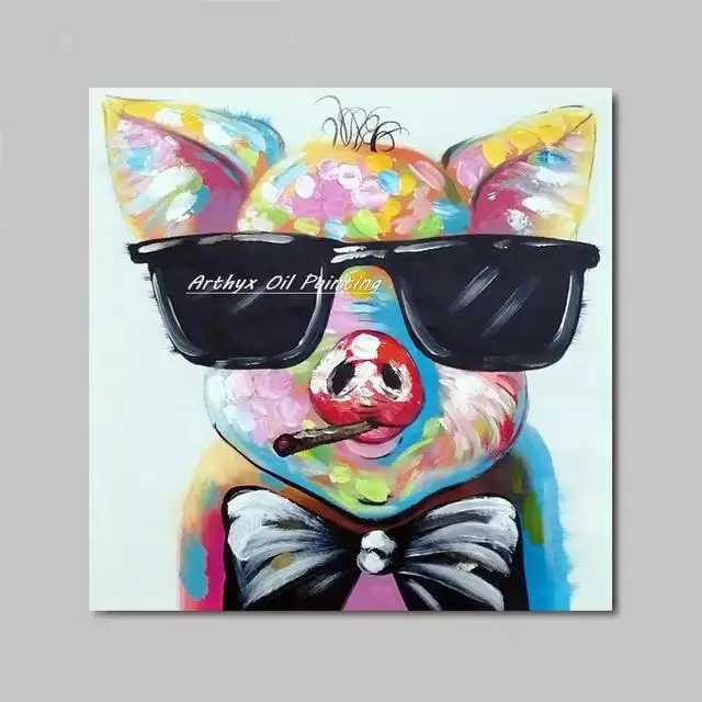 thumbnail image 1 of Pintura al óleo de elefante pintada a mano de Arthyx Pop Art sobre lienzo, dibujo animado abstracto, decoración de pared moderna para habitación de niños y hogar, 1 of 5