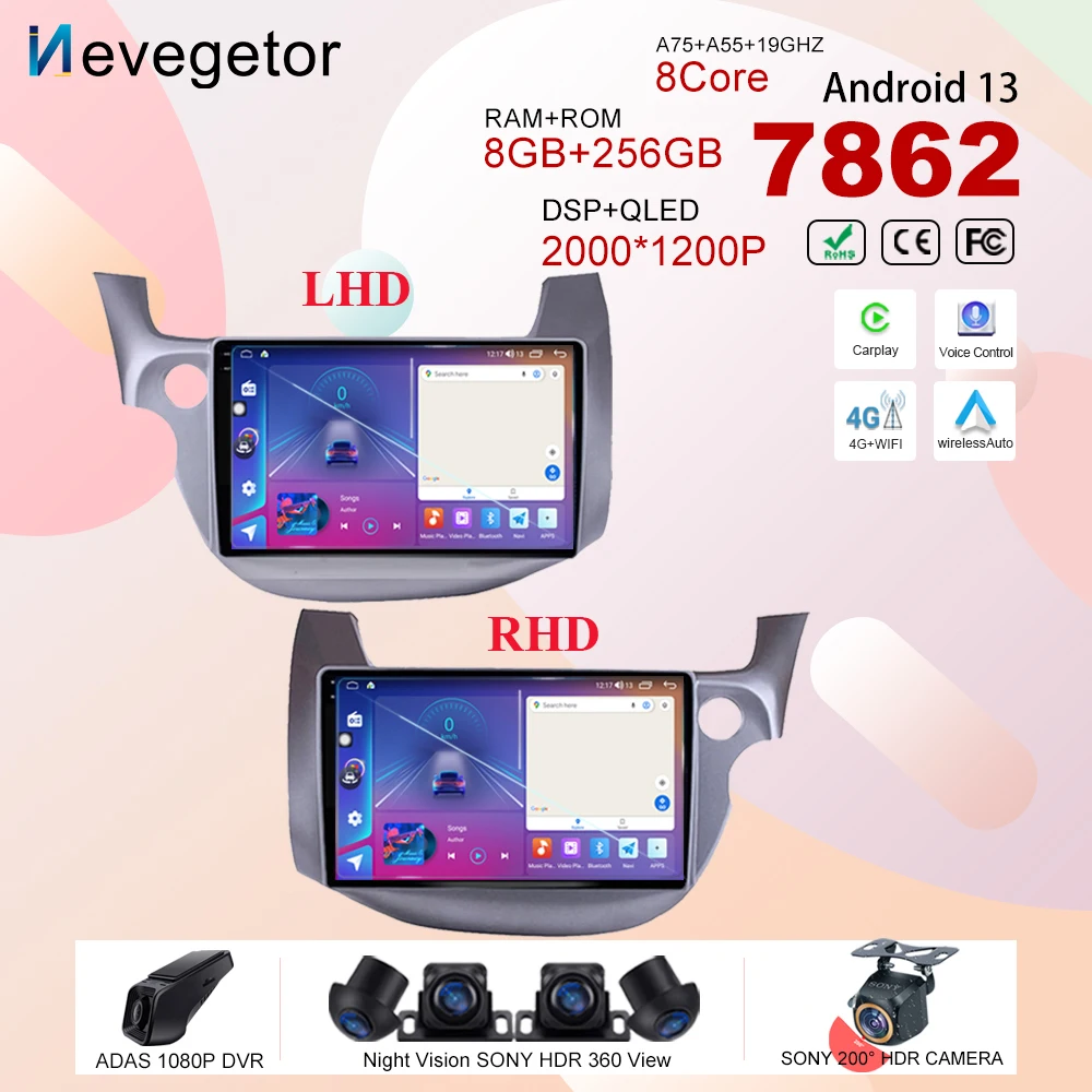 

Android 13 для Honda Jazz Fit 2007 - 2013 автомобильный Dvd-радио стерео Мультимедийный плеер GPS-навигация высокая производительность 7862CPU HDR QLED