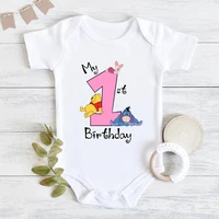 It's My 1st Birthday Baby Short-sleeved First Birthday Party Clothes Cotton Baby Boys Girls Winnie the Pooh Outfits Shower Gifts 1