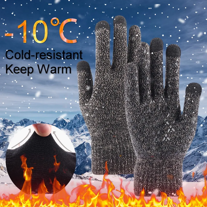 Tanie Zimowe zagęszczane termiczne rękawiczki z dzianiny dla mężczyzn sklep
