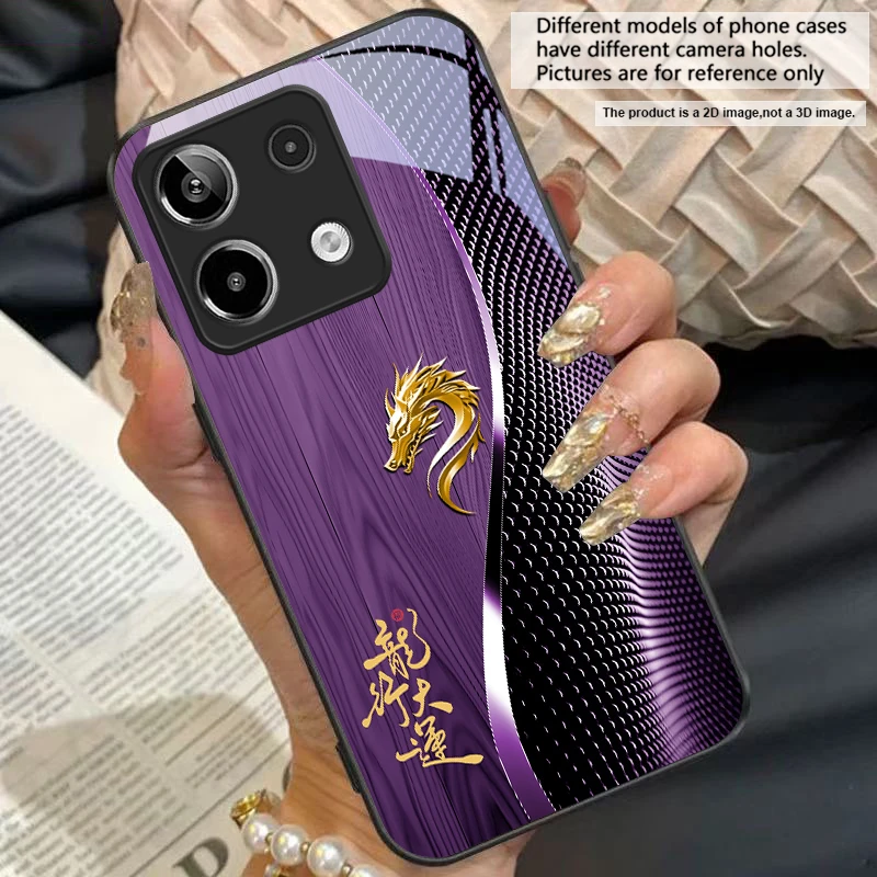 Elegant Black Tempered Glass Phone Case with Traditional Dragon Totem Design