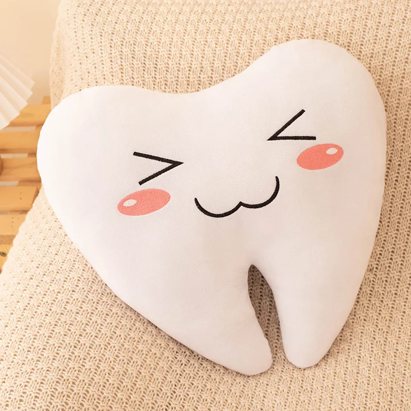 창의적이고 귀여운 시뮬레이션 치아 베개, 어린이 표현 사랑 치아 케어 봉제 장난감