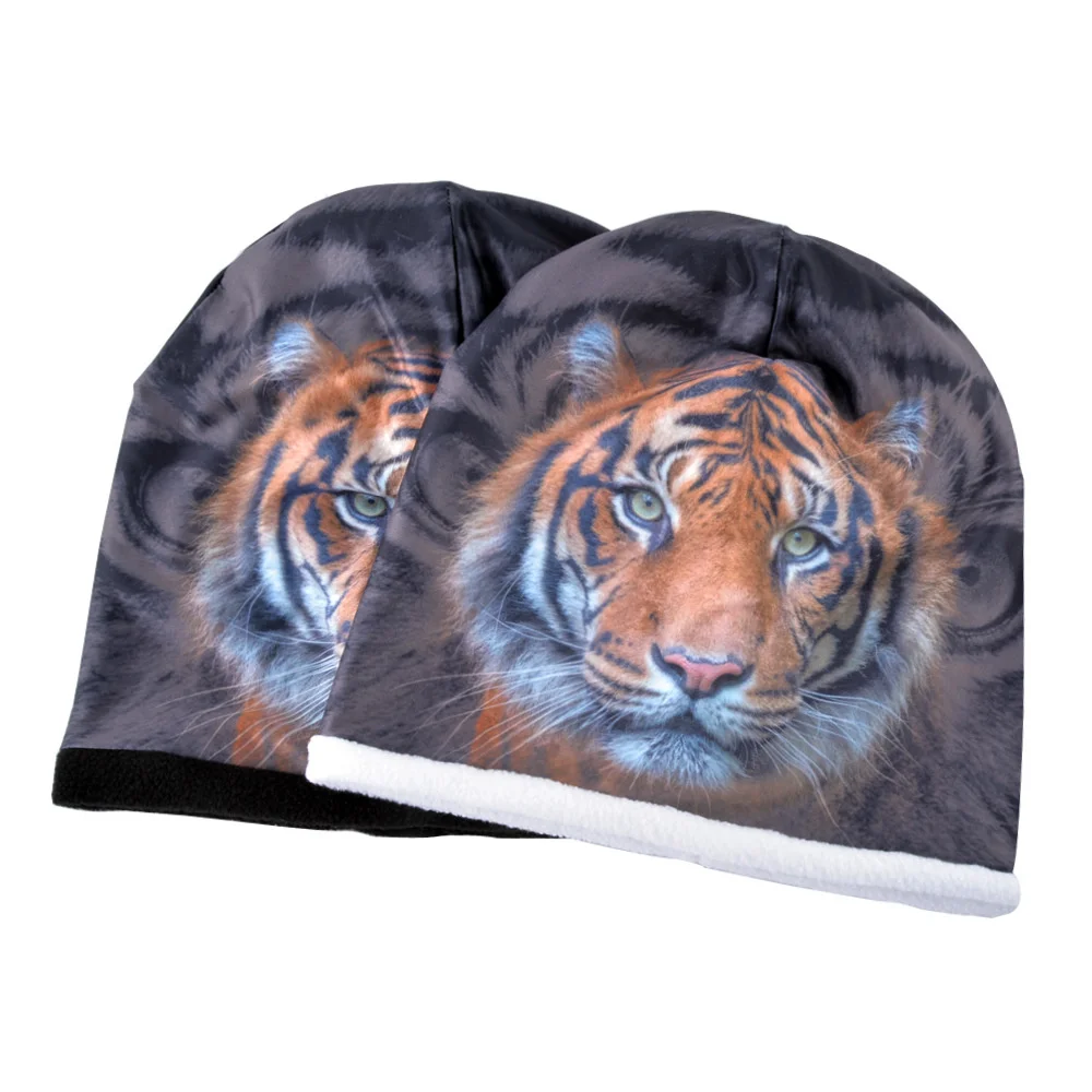 Tiger Printing Beanie Skully Hat 2021 Winter Warm Velvet Head Animal Cap Personality Men And Women Casual Knit Hat Factory Sale new era skully beanie