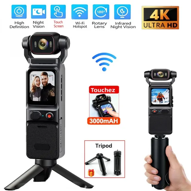 4K Pocket Action Camera Touch Screen WIFI Outdoor DV 180° Rotatable  Anti-shake Bodycam Portable Small Video Recorder Vlog Cam 1