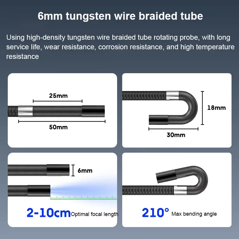 Inspection camera 720&deg; rotation 4 way articulating inspection camera 1080P 6MM pipe industrial endoscope camera 5" IPS screen for car sewer drain