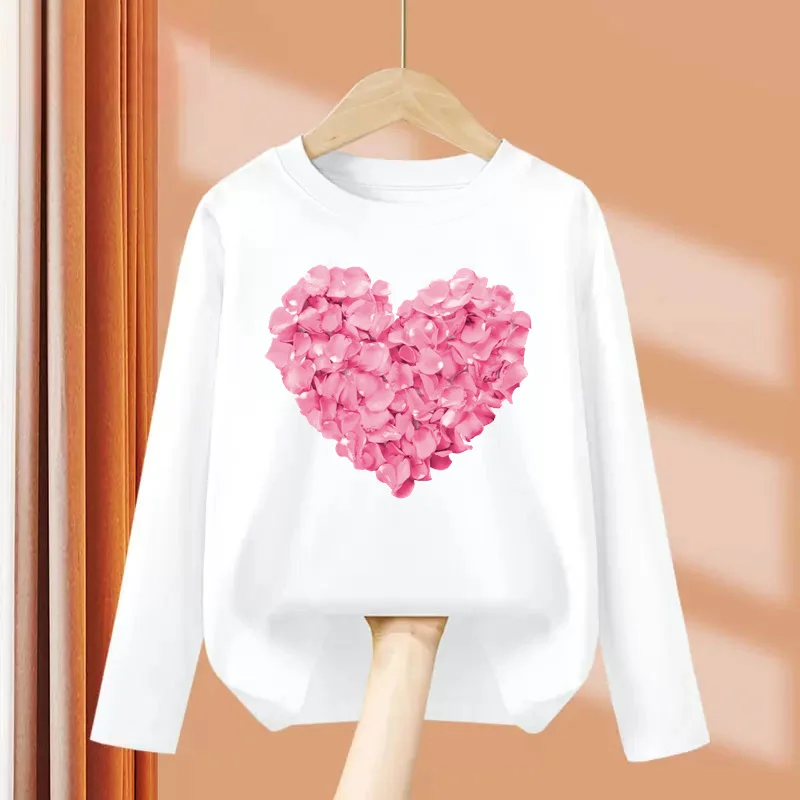 Girls' Heart Design Long-Sleeve Cotton Top