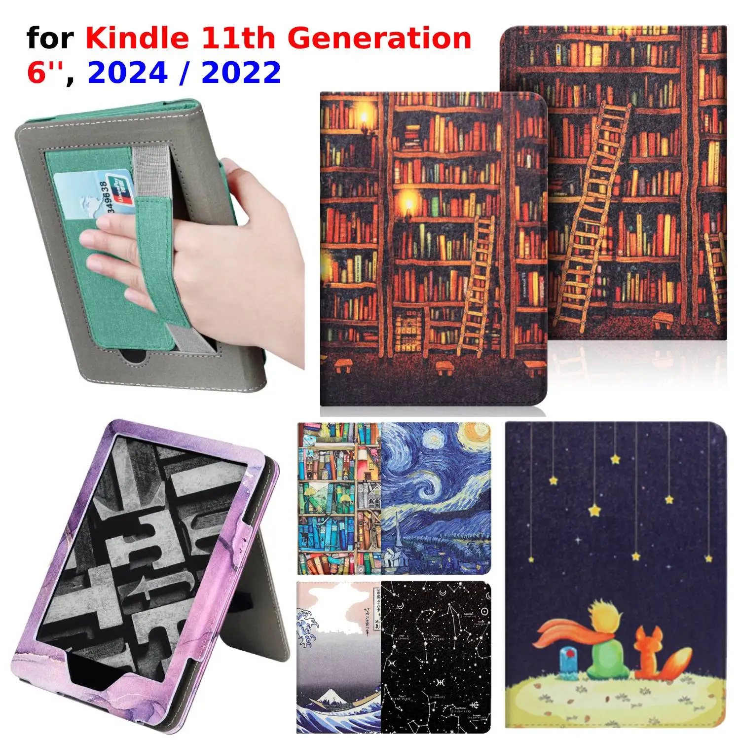 Compact 6-Inch PU Leather E-Reader Case with Hand Strap, Stand, and Card Slot
