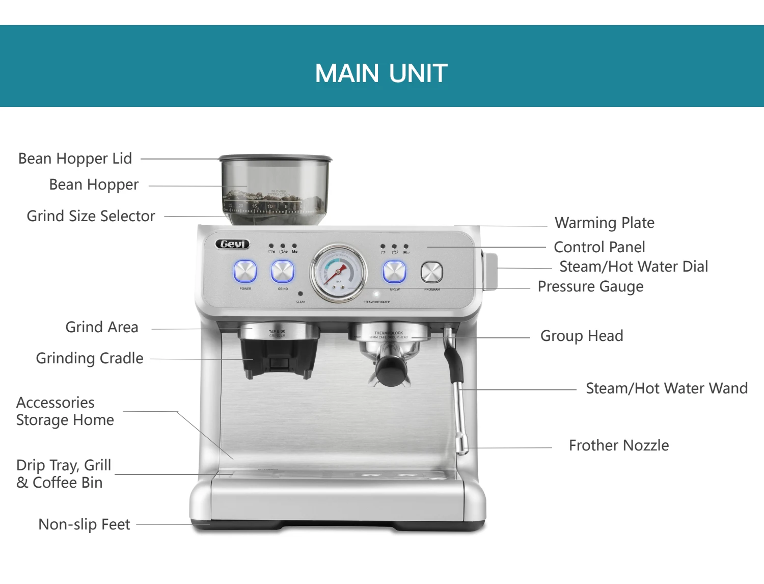 Gevi Barista Espresso Machine 20Bar Semi Automatic Espresso Machine