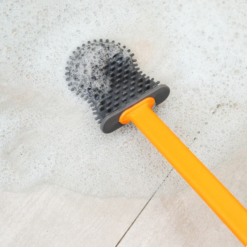 Silicone Toilet Brush Long Handle Flat Toilet Brush With Shell Shape Bracket Dead Angle Cleaning Free Punch Bathroom Accessories