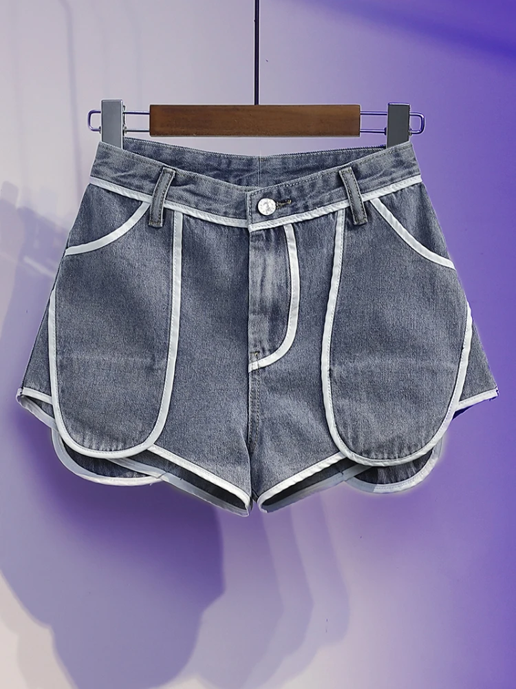 

LY VAREY LIN New Summer Women Fashion High Waist Denim Shorts Female Casual Wide Leg Pockets Blue Jeans Shorts