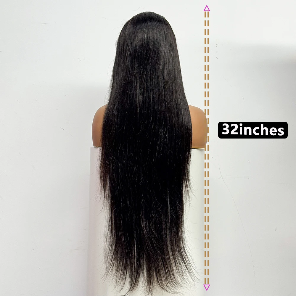 250% Density Long Length 32inches Straight Human Hair Wigs 13x4 Transparent Lace Frontal Human Hair Wigs Soft Hair For Women
