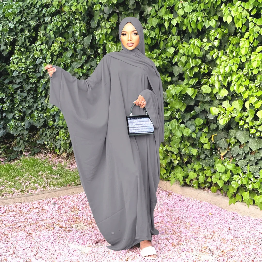 Ramadan Batwing One Piece Prayer Abaya Dubai Nida Muslim Dress Abayas for Women Matching Hijab Scarf Jilbab Kaftan Islam Clothes