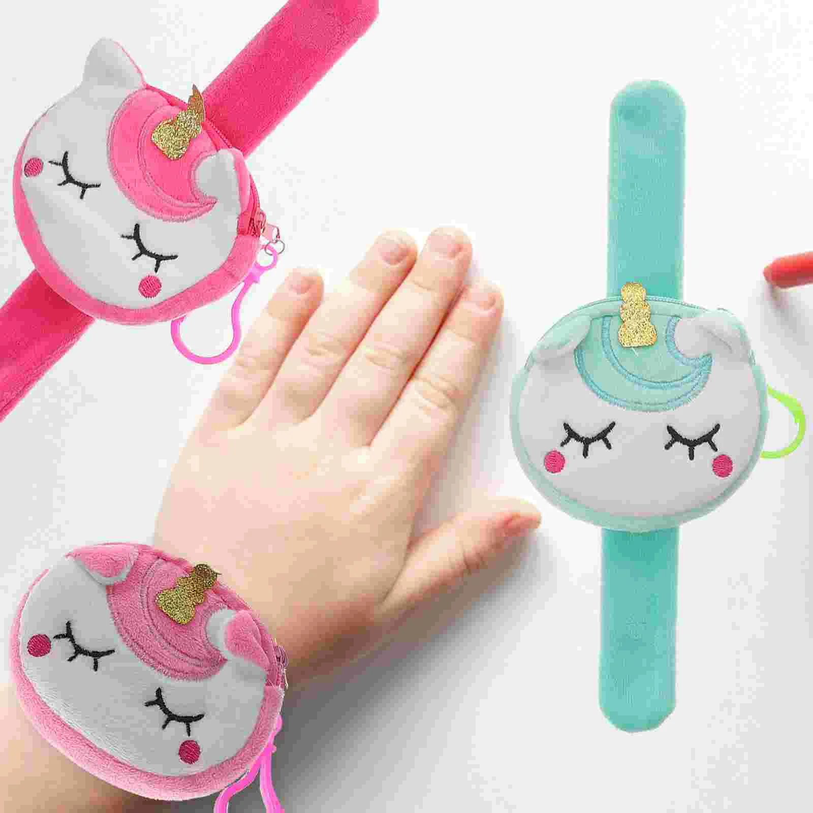 3Pcs Coin Purse Wrist Strap Slap Bracelet Wristband Wallet Cartoon Unicorn Hand Ring Storage Pouch kids slap bracelet party gift