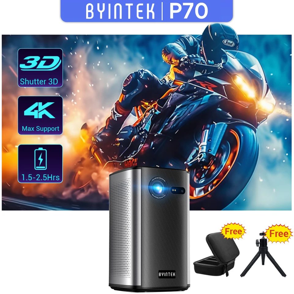 BYINTEK P70 Projector 4K 1080P DLP Mini Portable Projector Home