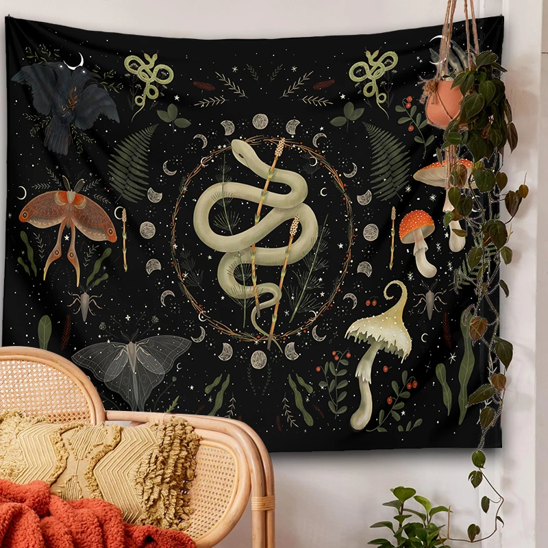 Moon Tapestry Wall Hanging Moth Botanical Witchy moon Phase Aesthetic Moon Goddess Living Room Dorm Decor Mushroom Tapestry tapestry decorations