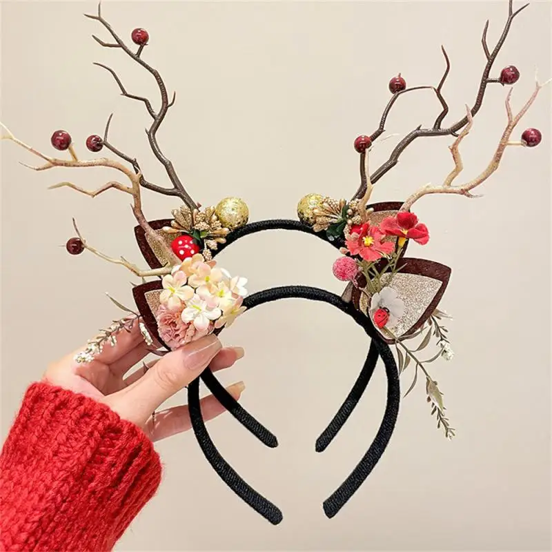 Christmas Antler Headband Fairy Flower Berry Tree Branch Cosplay Hairband Festival Party Props