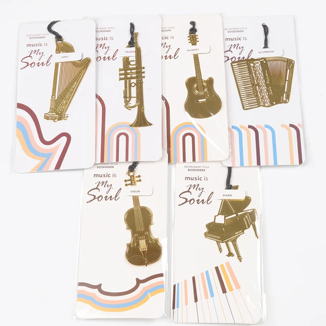 5 Pcs Bookmarks Metal Bookmark, Stationery School Music