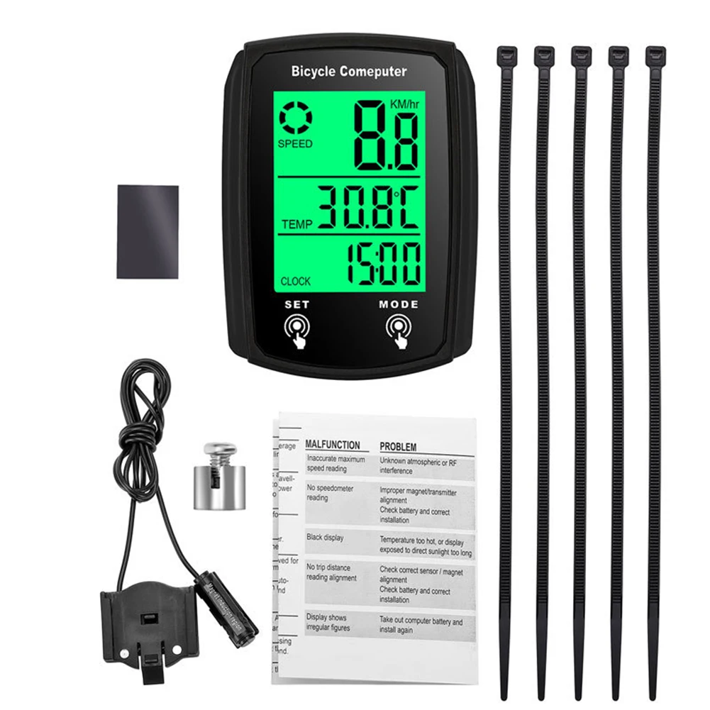 

MTB Bike Bicycle Wired Speed LCD Computer Speed Odometer English Kilometer Counter Temperature Display Cycling Stopwatch