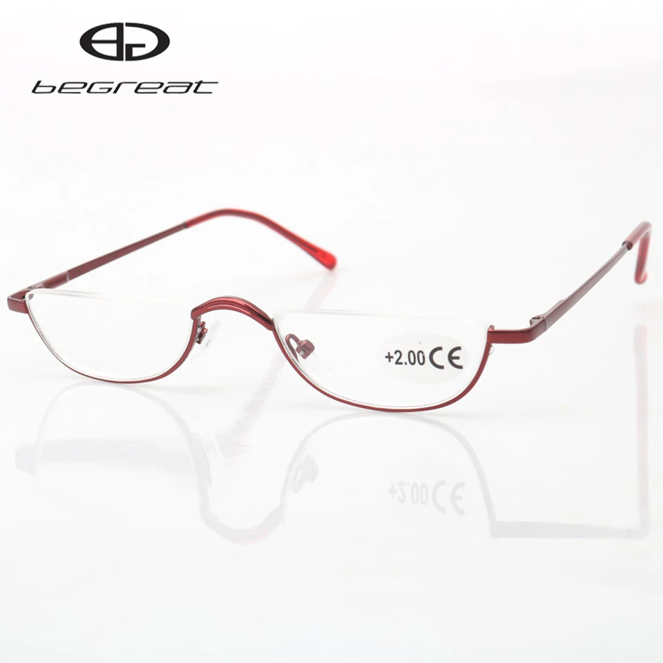 BEGREAT Metal Semi Rimless Reading Glasses HD Vision Spring Hinge Comfort Fit Portable Unisex Presbyopia Glasses