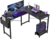 L Shaped Computer Desk - Gaming Table Corner Desk 50 Inch PC Writing Black Desk Study Desks w/ Wooden Desktop CPU Stand Side 1