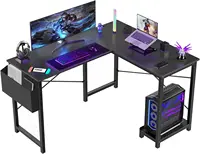 L Shaped Computer Desk - Gaming Table Corner Desk 50 Inch PC Writing Black Desk Study Desks w/ Wooden Desktop CPU Stand Side 1