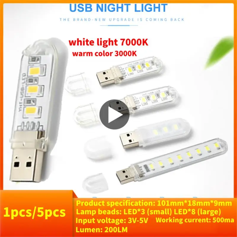 

Mini Portable Led Usb Light 3/8 LEDS Book Light Reading Night Light Warm White 5V Power 3000K-7000K Mobile Power For PC Laptop