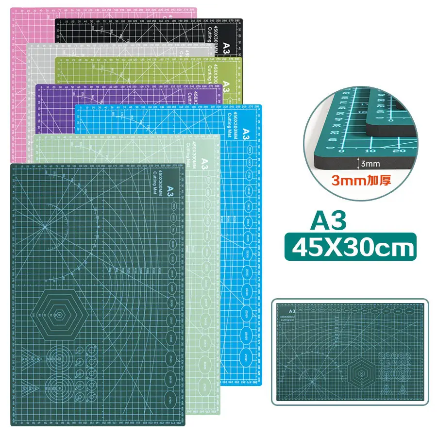 A3 Self-Healing Cutting Mat 45x30cm 3mm Thick Heavy Duty PVC Solid Core Double Sided Grid Craft DIY Office Tool image 2