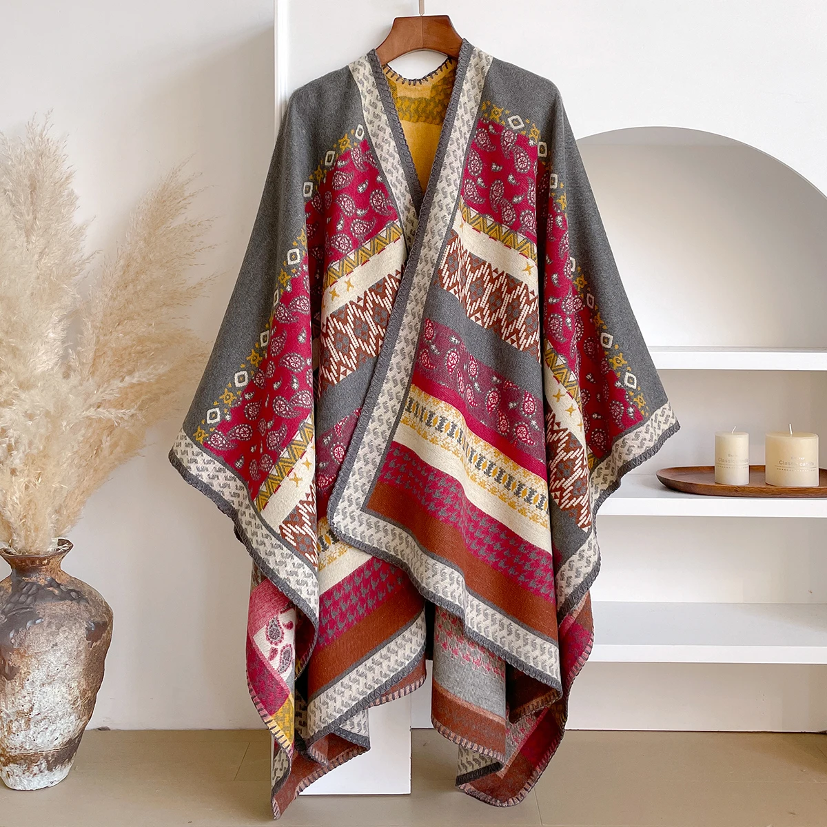 2025 Women's Luxury Brand Cashmere Winter Shawl - Vintage Allover Pattern Printed with Tassels, Pashmina Wrap & Bandana