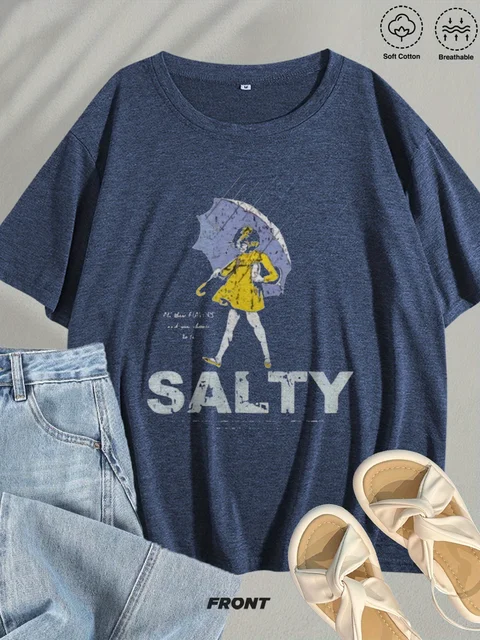 Salty Rainy Day Umbrella Women's Tee - Retro Humor Graphic, Casual Coastal Top 4