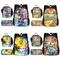 Child School Anime Pikachus Backpack with Lunch Bags ,Pencil Bags ,School Bags for Boys Girls Best Gift
