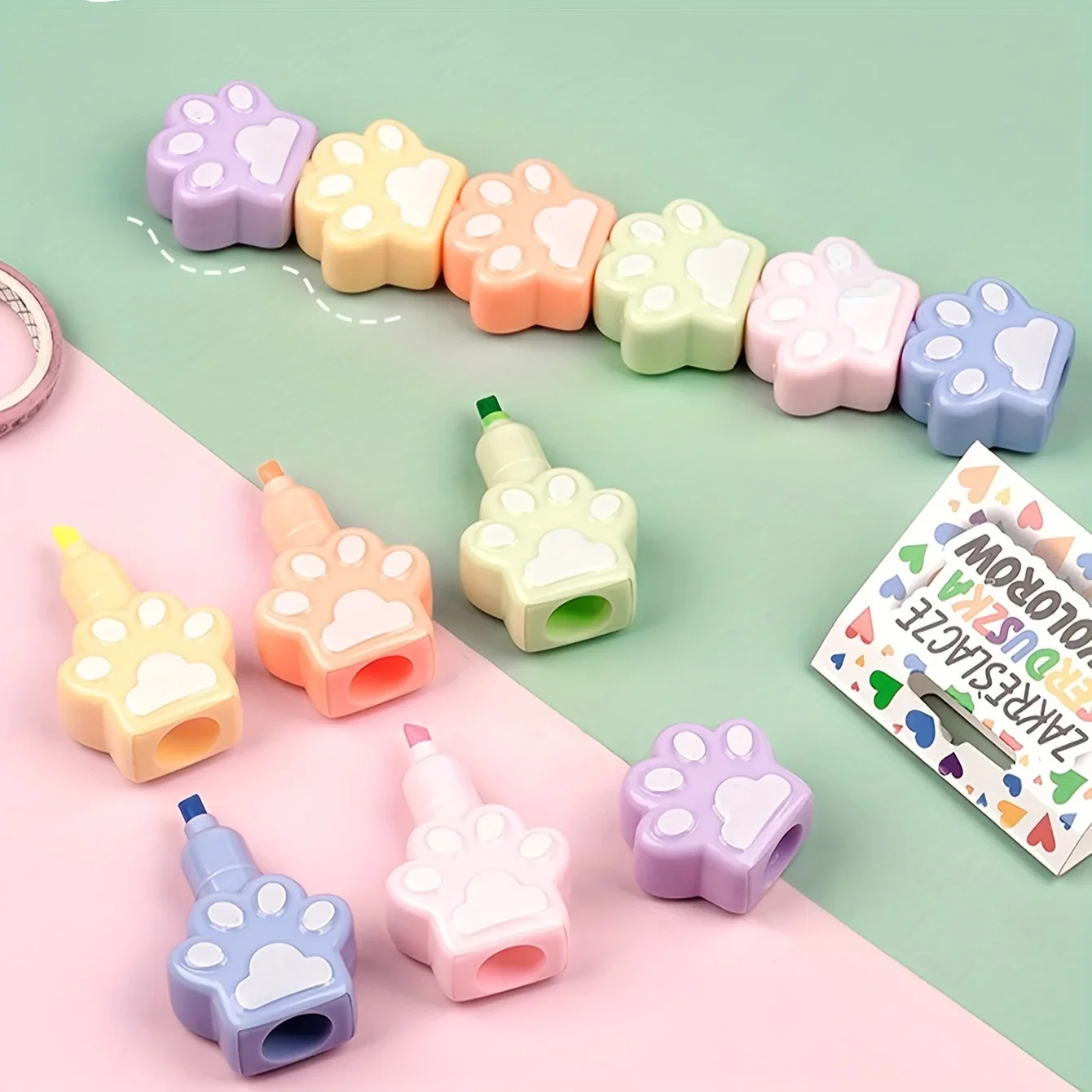 6 Pcs Cat Claw Highlighters Cute Cartoon Pens Aesthetic Markers Journaling Bookmarks Hand Account Scrapbook Painting