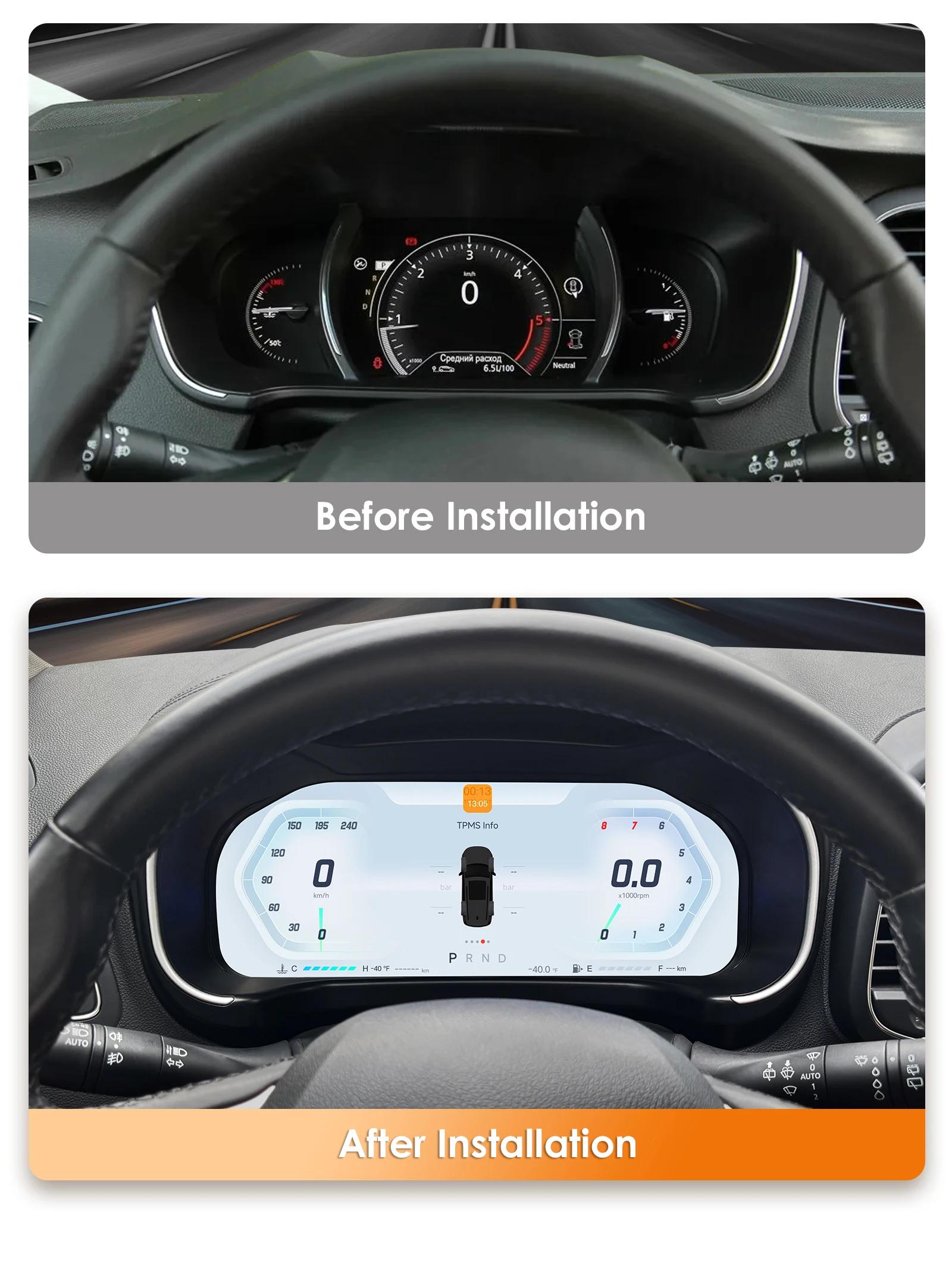 Hizpo - Panel de Instrumentos Digital para Automóvil de 12.3'' para Renault KOLEOS 2016-2019, Pantalla LCD, Carplay, Android Auto, Panel de Instrumentos, Grupo de Instrumentos, Velocímetro, Medidor de Velocidad, Cabina Virtual, Navegación GPS, Entrada HDMI 4