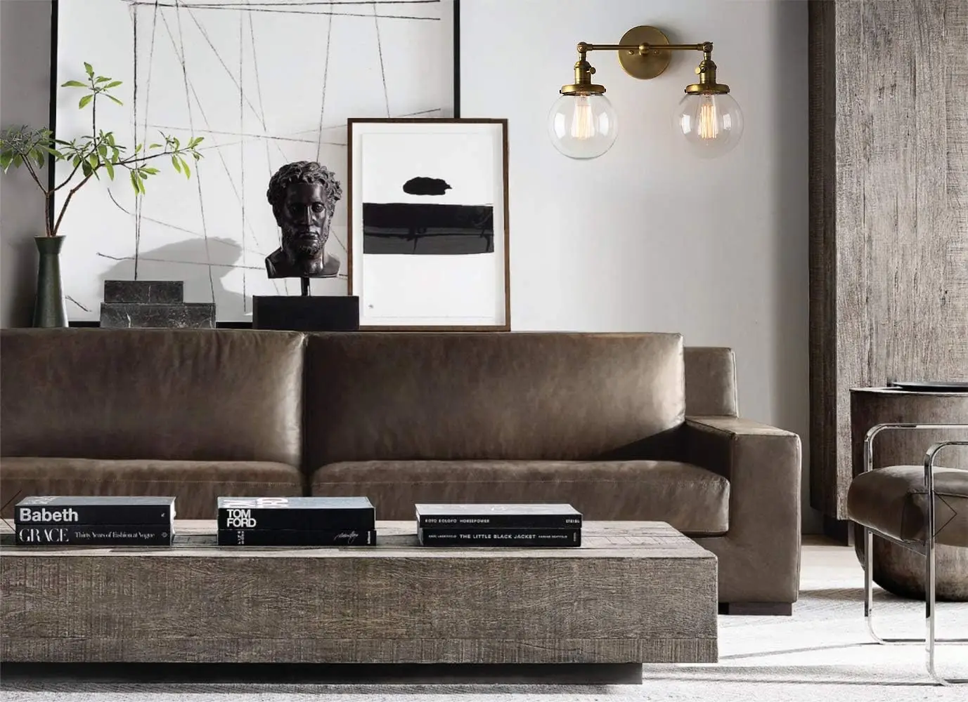 Phansthy 현대 침실 벽 조명 계단 벽 램프 Sconce 5.9 ''글로브 유리 더블 볼 헤드 빈티지 실내 조명기구