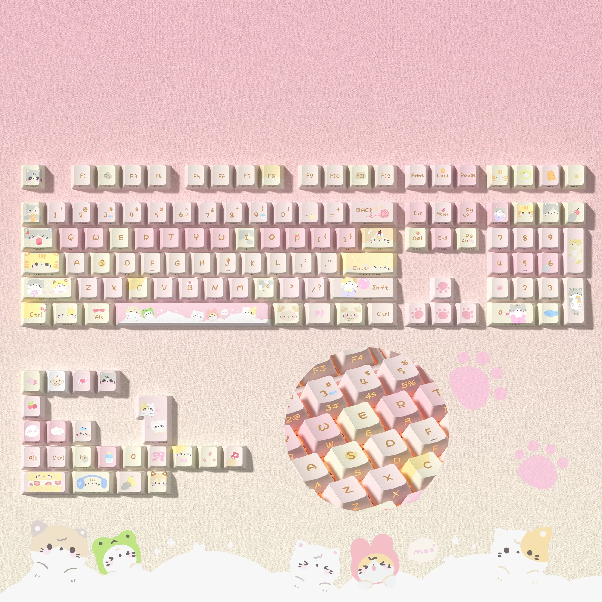 Set 134 Tasti Traslucidi Viola Gradiente Con Stampa Laterale – Keycaps Altezza Originale In PBT, Retroilluminati, Per Tastiere Meccaniche, Effetto Luce Notturna