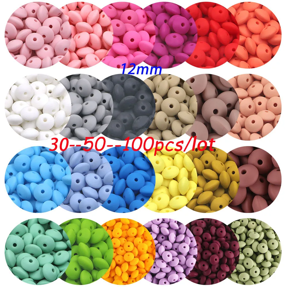 Silicone Beads 30/50/100Pcs 12MM Loose Spacing Beads Abacus For Jewelry Making DIY Pacifier Chain Bracelet Necklace