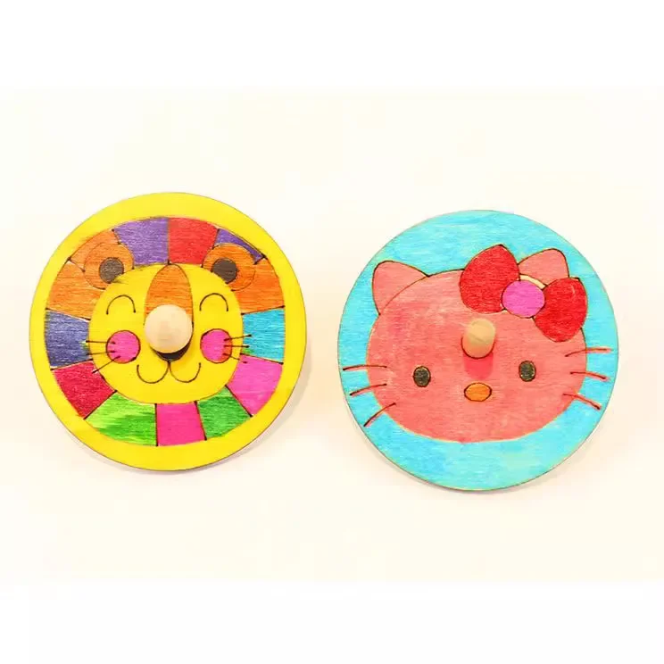 Children's DIY Creative Colorful Wooden Spinning Top Piggy Bank Science Toy Kindergarten Educational Plaything Handmade Craft