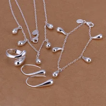 wedding Women jewelry classic 925 silver drop Silver color necklace bracelets earrings ring fashion jewelry sets S218