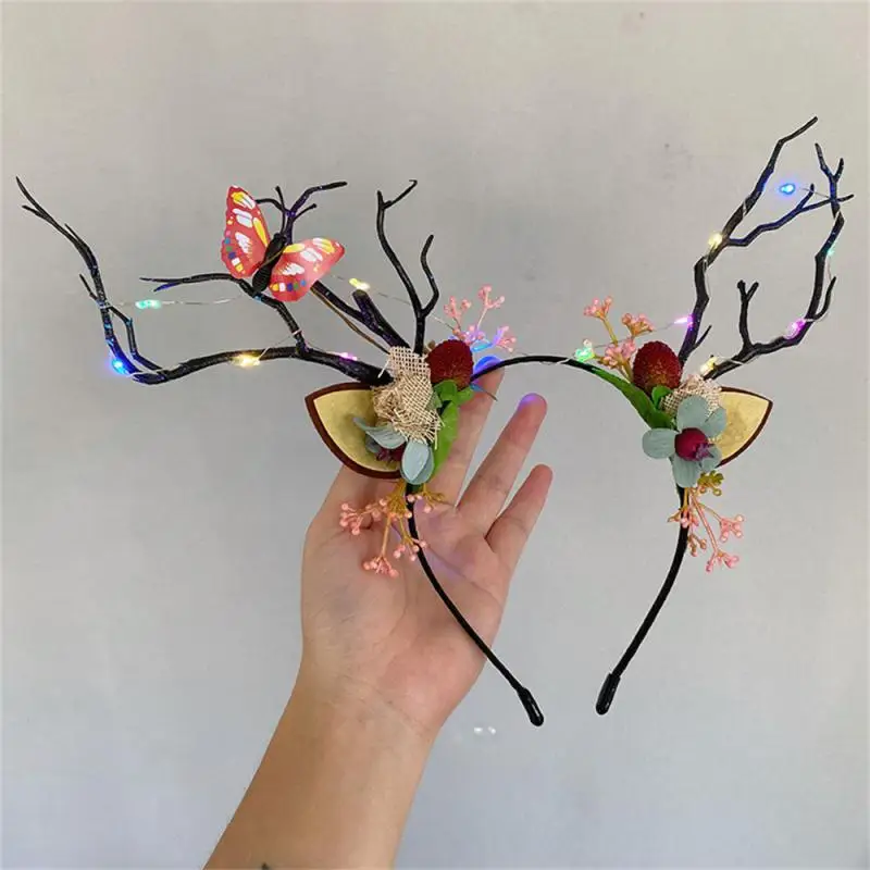 Christmas LED Light Antler Headband Cute Glowing Elf Elk Hair Hoop Hair Accessories Christmas Party Atmosphere Decoration