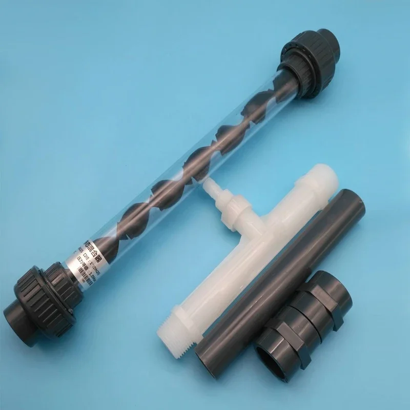 25MM PVC Helical Static Mixers Grey/Clear PVC Pipe Mixer Plastic Dosing Liquid Union SK Type Static Mixer