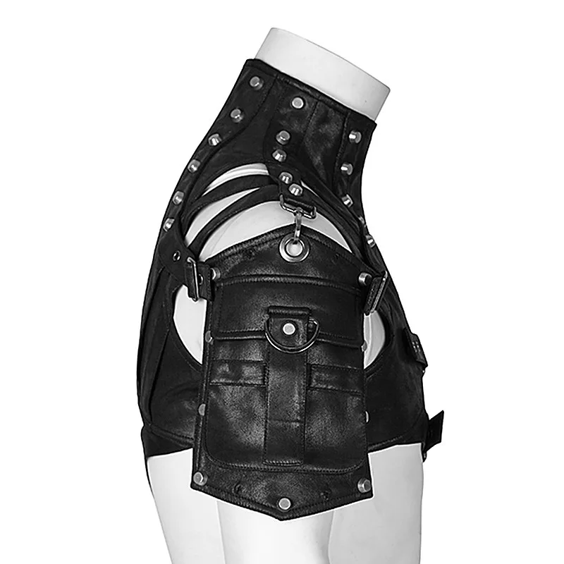 Men Women Sleeveless Stage Performance Accessories Steampunk Pu Leather Armor Waistcoat Gothic Armor Pullover Vest Shoulder Bag